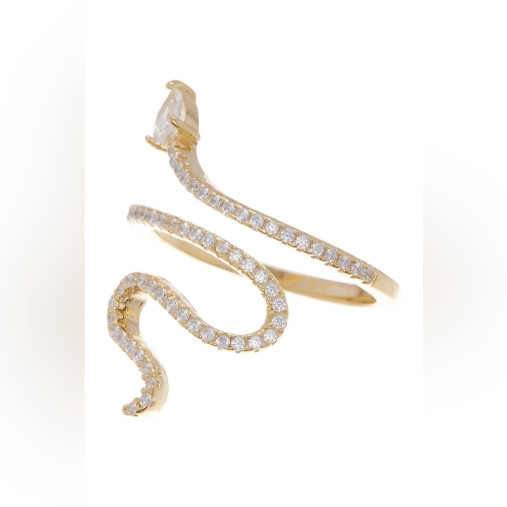 Adornia 14K Gold Plated Swarovski Crystal Accented Winding Snake Ring. BRAND NEW